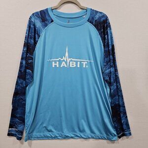 Habit Fishing Long Sleeve‎ Breathable Shirt Mens Large Blue UPF 40+ Solar Factor